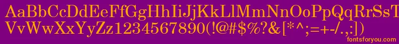 NewCenturySchlbkGreekUpright-fontti – oranssit fontit violetilla taustalla