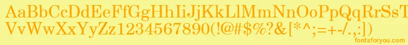 フォントNewCenturySchlbkGreekUpright – オレンジの文字が黄色の背景にあります。