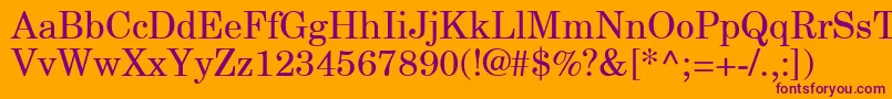 NewCenturySchlbkGreekUpright-Schriftart – Violette Schriften auf orangefarbenem Hintergrund