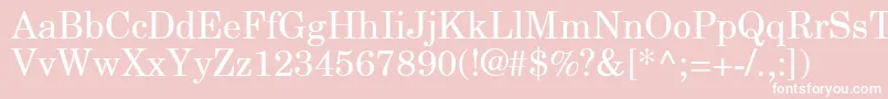 NewCenturySchlbkGreekUpright-Schriftart – Weiße Schriften auf rosa Hintergrund