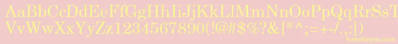 NewCenturySchlbkGreekUpright-fontti – keltaiset fontit vaaleanpunaisella taustalla