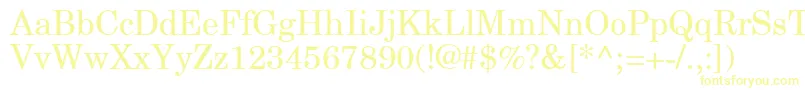 NewCenturySchlbkGreekUpright-Schriftart – Gelbe Schriften auf weißem Hintergrund
