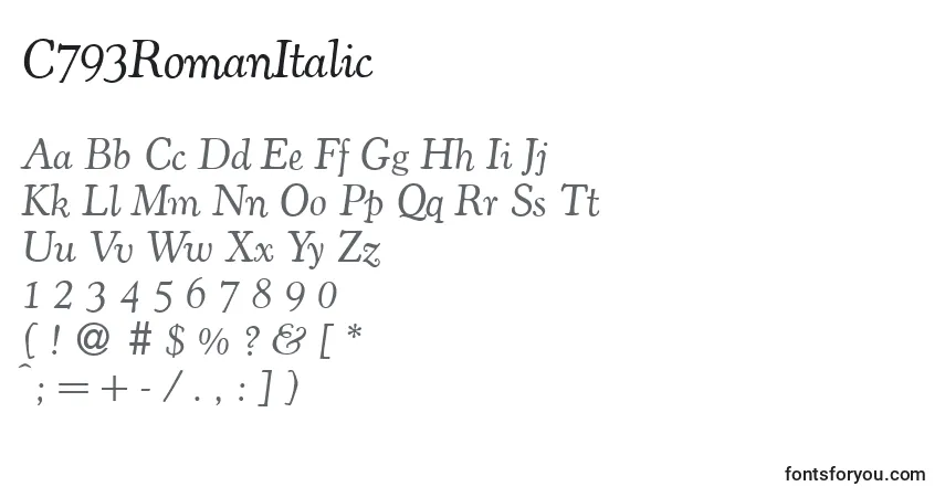 C793RomanItalicフォント–アルファベット、数字、特殊文字