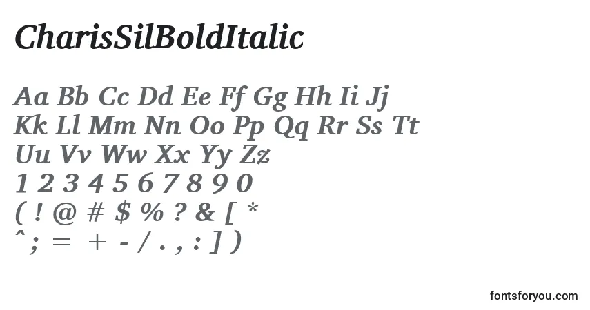 A fonte CharisSilBoldItalic – alfabeto, números, caracteres especiais
