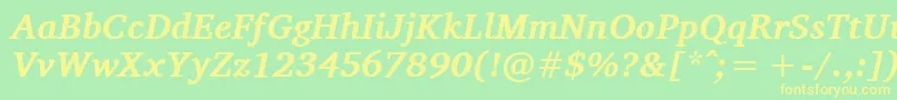 CharisSilBoldItalic-fontti – keltaiset fontit vihreällä taustalla