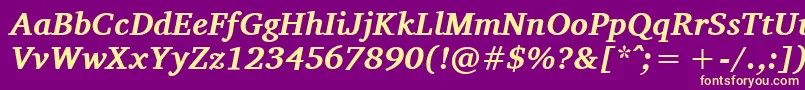 CharisSilBoldItalic-fontti – keltaiset fontit violetilla taustalla