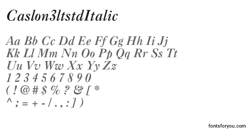 Caslon3ltstdItalic-fontti – aakkoset, numerot, erikoismerkit
