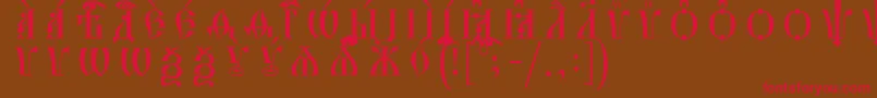フォントHirmosCapsUcsSpacedout – 赤い文字が茶色の背景にあります。