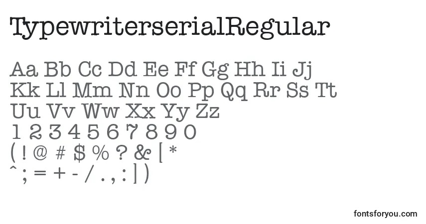 A fonte TypewriterserialRegular – alfabeto, números, caracteres especiais