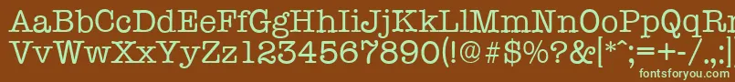 フォントTypewriterserialRegular – 緑色の文字が茶色の背景にあります。