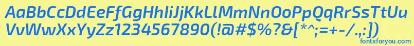 Exo2.0Semibolditalicフォントについての詳細 フォントExo2.0Semibolditalic – 青い文字が黄色の背景にあります。