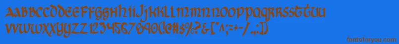 フォントCryv2c – 茶色の文字が青い背景にあります。