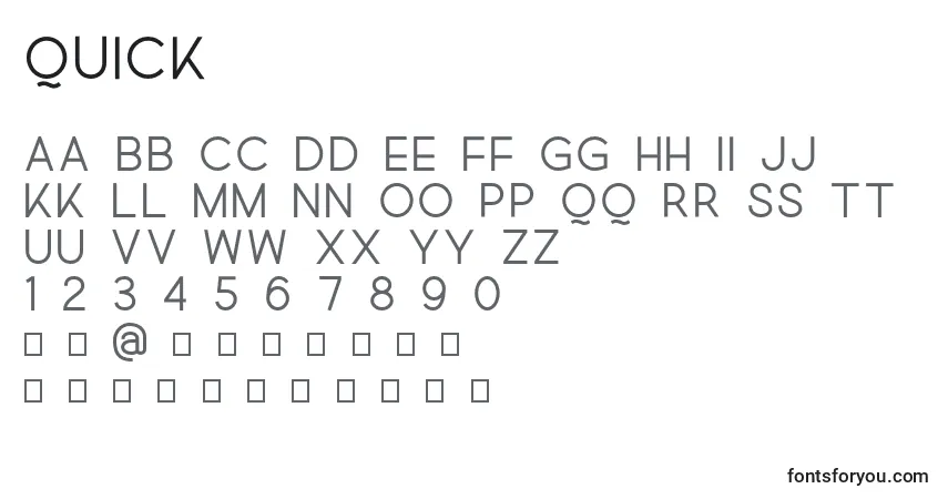 Czcionka Quick – alfabet, cyfry, specjalne znaki