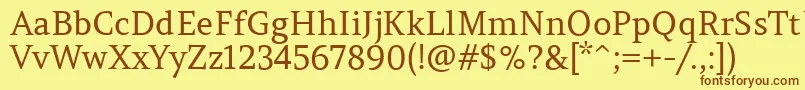 フォントAmethystaRegular – 茶色の文字が黄色の背景にあります。