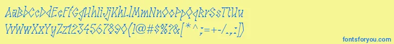 フォントLinotypesunburstwestRegular – 青い文字が黄色の背景にあります。