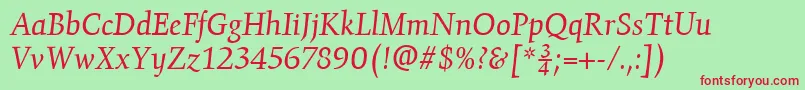GilgameshBookItalicPlain Font – Red Fonts on Green Background