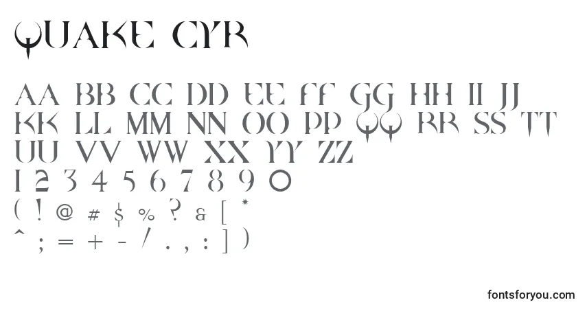 Czcionka Quake Cyr – alfabet, cyfry, specjalne znaki