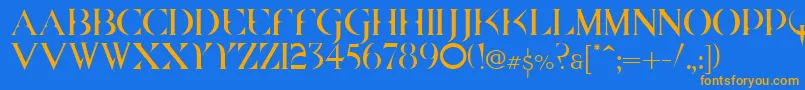 Quake Cyr Font – Orange Fonts on Blue Background