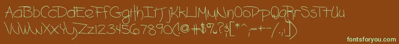 フォントAshley – 緑色の文字が茶色の背景にあります。