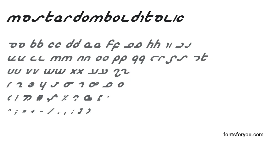 Czcionka MasterdomBoldItalic – alfabet, cyfry, specjalne znaki