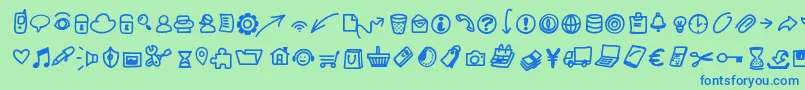 Fonte Pwsmalliconsfree – fontes azuis em um fundo verde