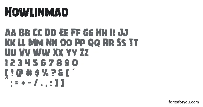 Czcionka Howlinmad – alfabet, cyfry, specjalne znaki