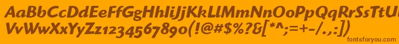 HighlanderOsItcTtBolditalic-Schriftart – Braune Schriften auf orangefarbenem Hintergrund