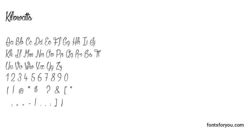 Schriftart Kilowatts – Alphabet, Zahlen, spezielle Symbole
