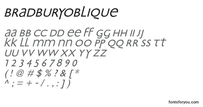 A fonte BradburyOblique – alfabeto, números, caracteres especiais