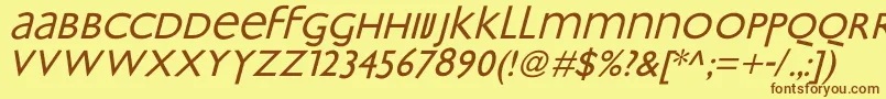 フォントBradburyOblique – 茶色の文字が黄色の背景にあります。