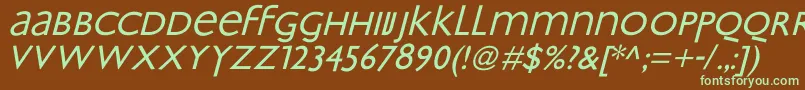 フォントBradburyOblique – 緑色の文字が茶色の背景にあります。