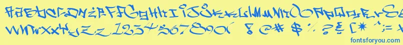 フォントWside – 青い文字が黄色の背景にあります。