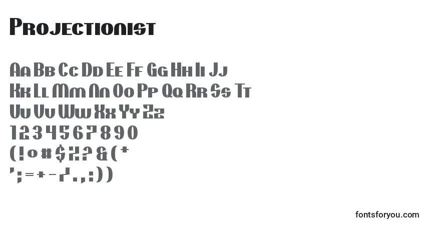 Czcionka Projectionist – alfabet, cyfry, specjalne znaki