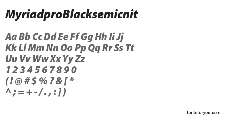 Czcionka MyriadproBlacksemicnit – alfabet, cyfry, specjalne znaki