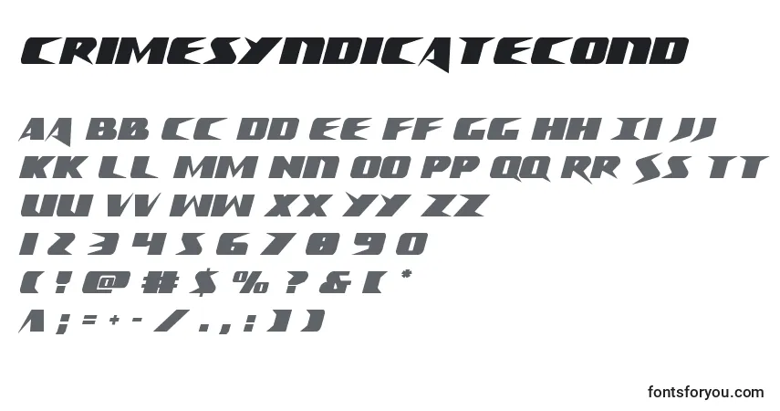 Schriftart Crimesyndicatecond – Alphabet, Zahlen, spezielle Symbole
