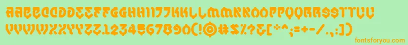 フォントSamuraicabcobbReg – オレンジの文字が緑の背景にあります。