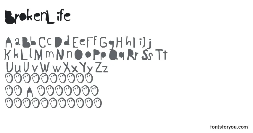 Шрифт BrokenLife – алфавит, цифры, специальные символы