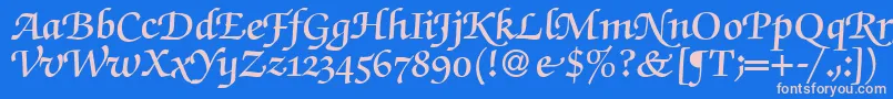 フォントZabriskiescriptswashDemiRegular – ピンクの文字、青い背景