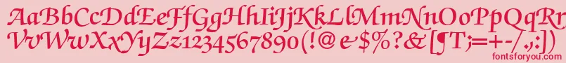 フォントZabriskiescriptswashDemiRegular – ピンクの背景に赤い文字