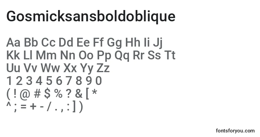 Czcionka Gosmicksansboldoblique – alfabet, cyfry, specjalne znaki