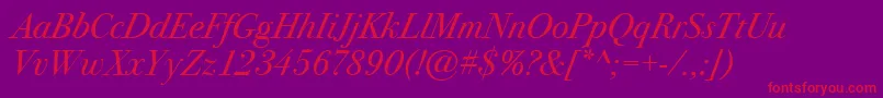 BodoniSvtytwoItcTtBookita Font – Red Fonts on Purple Background