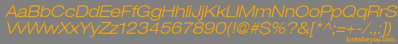 Weitere Informationen zur Heaveneticaextd4Ltoblsh-Schriftart Heaveneticaextd4Ltoblsh-Schriftart – Orangefarbene Schriften auf grauem Hintergrund