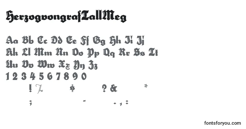 A fonte HerzogvongrafTallMeg – alfabeto, números, caracteres especiais