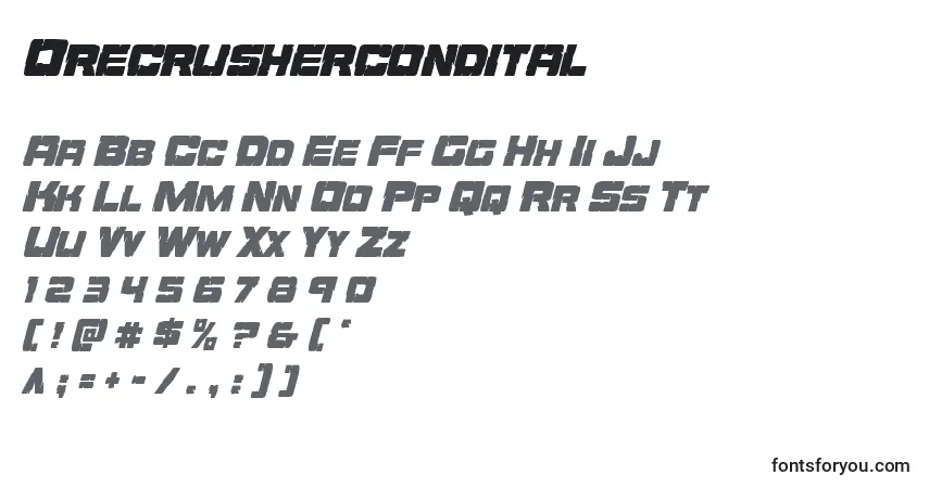 Schriftart Orecrushercondital – Alphabet, Zahlen, spezielle Symbole