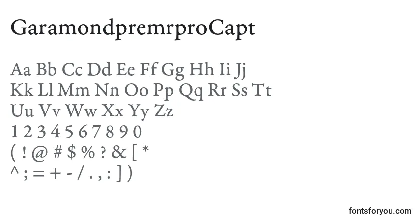 A fonte GaramondpremrproCapt – alfabeto, números, caracteres especiais