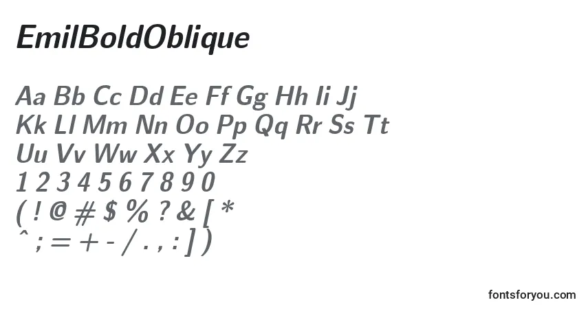 EmilBoldObliqueフォント–アルファベット、数字、特殊文字