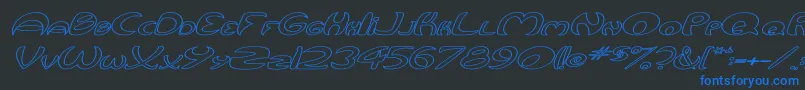 Fonte QurveHollowWideItalic – fontes azuis em um fundo preto