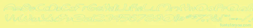 QurveHollowWideItalic-Schriftart – Grüne Schriften auf gelbem Hintergrund