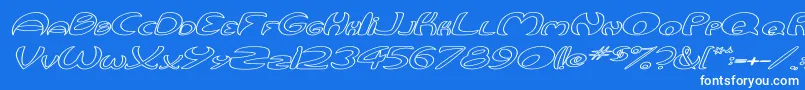 QurveHollowWideItalic-Schriftart – Weiße Schriften auf blauem Hintergrund