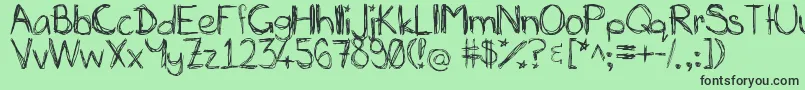 フォントMiasscribblings – 緑の背景に黒い文字